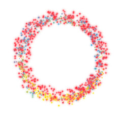 Abstract round transparent frame. Ring of red and yellow bright glowing lights