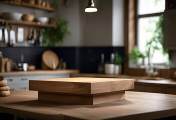 'table product podium montage space interior copy Wooden kitchen poduim dais background wood food light board racked counter rustic empty desk home display top'