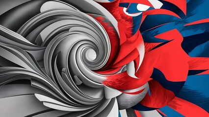 Abstract background with a mix of Baroque and Pop Art style, gray, red and blue colors