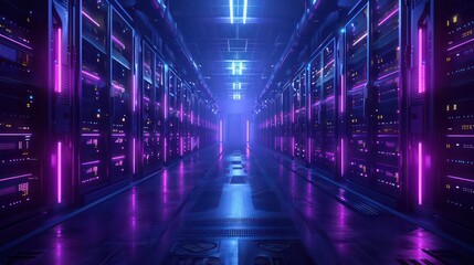 modern high-tech storage interior facility with a wide space and dark lighting