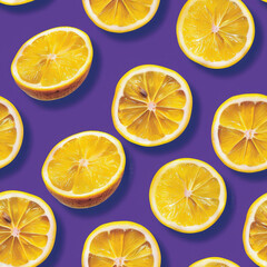 A pattern of lemon slices on a purple background.