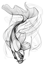 Abstract line illustration of a fish, stylized with flowing lines and negative space, perfect for marine life themes or aquatic designs.