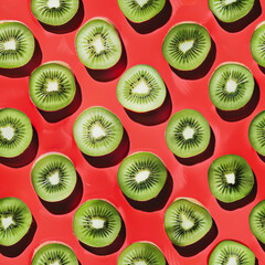 Fototapeta premium kiwi slices on a red background