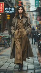 Obraz premium Woman Walking in Trench Coat. Generative AI