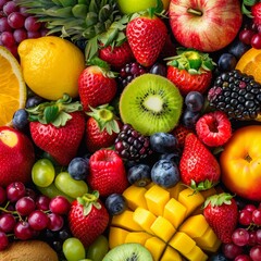 Obraz premium Vibrant Harvest: A Close-Up Symphony of Fruits and Vegetables