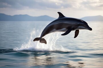 'leaping bottlenose truncatus dolphin adult tursiops america animal aquatic mammal central cetacean cut-out full-length honduras jumping movement ocean one outdoors photo profile sea water'