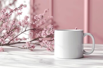 White Blank Mug Mockup in Photographic Scene created with Generative AI