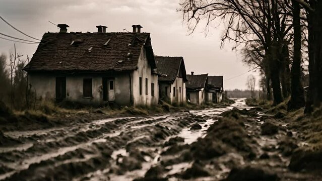 The old houses have stood the test of time, but now abandoned, they stand as symbols of transience, far from civilization along a difficult, forgotten road.