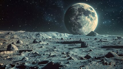 The moon rising over the lunar surface