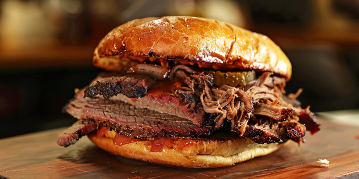 Texas brisket sandwich on the table