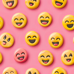 Obraz premium A seamless pattern of 3D rendered emojis with various expressions on a pink background.