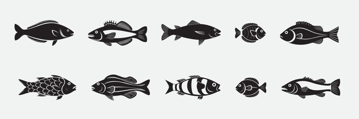 Fish silhouette vector illustration. Fish silhouette, Icon and Sign.