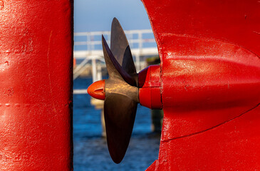 Close-up of the propeller of a fishing boat