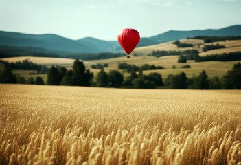 'landing balloon field hot air flight flying floating colourful blue sky recreation transportation float adventure festival race competition summer sport aircraft'