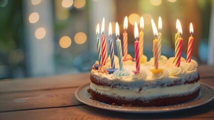 birthday cake with candles high definition(hd) photographic creative image