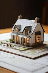 A close up of a model of a house on a table