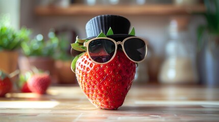 Dapper Strawberry in Shades and Bowler Hat, Ideal for Adding Text