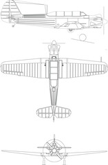 Adobe Illustrator Artwork Yakovlev Yak-18 3-view svg vector file.eps