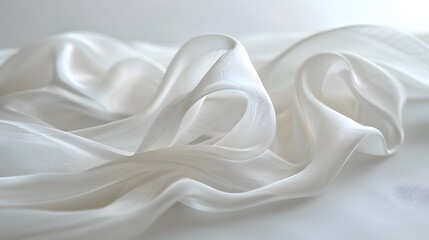 purity and elegance with a cinematic shot of a white ribbon elegantly draped on a smooth white surface.