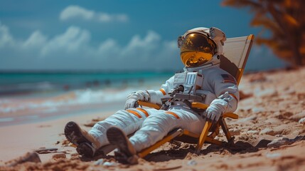 astronaut sunbathing on the beach .Generative AI