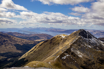 Fototapeta premium Schoolhouse Ridge in Highlands, near Glencoe and Fort William, cinematic view