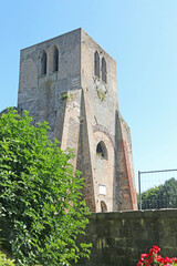 Tower of St Winoc Abbey ruins in Bergues, France,
