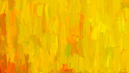 a painting of yellow and orange colors with a green background.