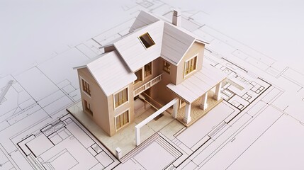 3d small house model on architecture floorplan 