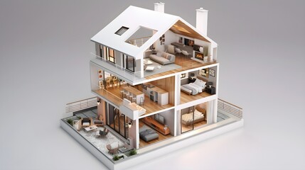 3d small house model on architecture floorplan 