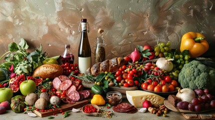 organic and healthy food background assembled like a still life painting