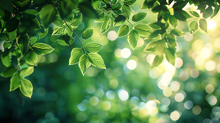 Green leaves background with bokeh. Spring and summer concept.