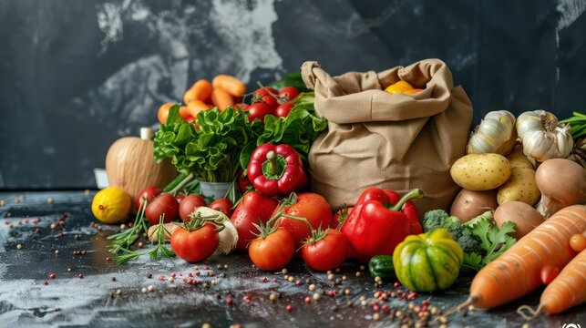 organic and healthy food background assembled like a still life painting