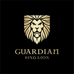 Guardian logo. Head Lion shield. Warrior logo. Shield Lion King Face Protection Guard Logo.

