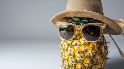 Sleek Pineapple Wearing Sunglasses and Trilby Hat, Room for Text Overlay