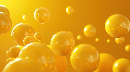 Bright yellow oil bubbles floating on a golden background