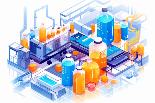 Vector isometric illustration of a factory for the production of alcoholic beverages