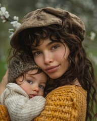 Portrait photograph of a mother hugging her child close-up