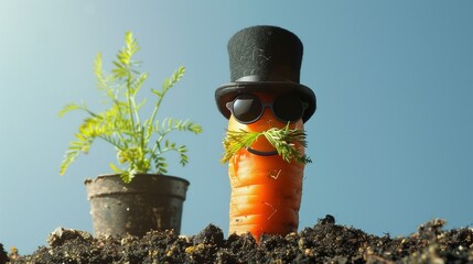 Dapper Carrot in Shades and Bowler Hat, Ideal for Adding Text