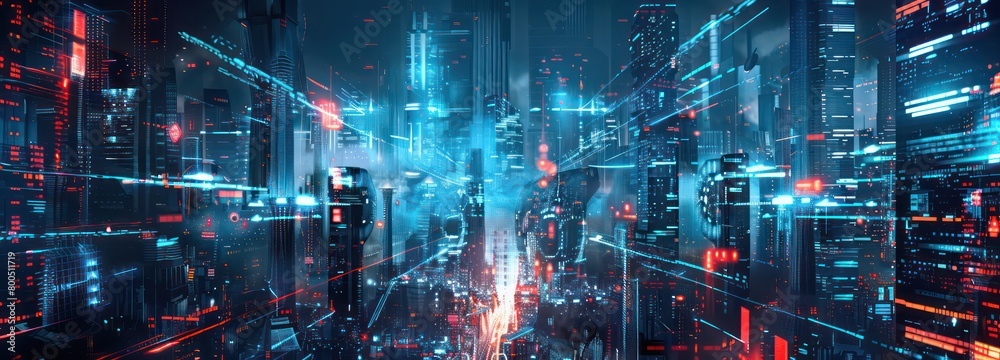 Wall mural digital futuristic banner illustration of a cyber world