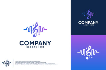 music pulse, audio wave, electronic music, logo design template.