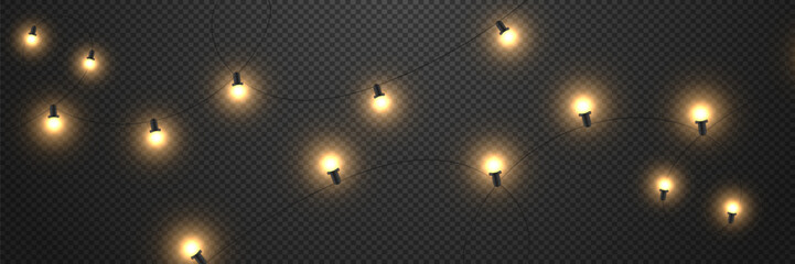 Fototapeta na wymiar Christmas lights. New Year's decoration of garlands, glowing light bulbs. On a transparent background.