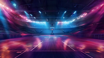Empty Basketball Arena Stadium with Flashlights and Fan Seats