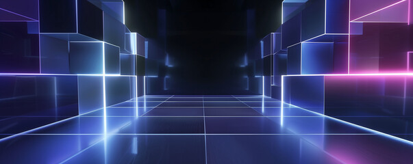 Fototapeta premium Futuristic neon corridor with glowing lights