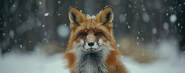 Obraz premium red fox with fluffy fur on snow ground