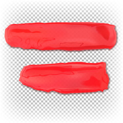 Rectangular strokes of berry red transparent jam. Vector realistic set.