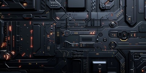 Fototapeta premium Black, Tech Background with Futuristic 3D Panels. Dark, Sci-Fi style.