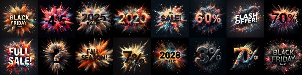 Sale promo. Particles explosion. AI generated illustration