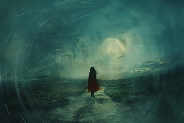 A dark figure stands in front of a large concrete wall.