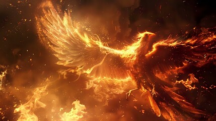 Fiery Phoenix Bird: Rising from Flames, Rebirth from Ashes - Flaming Phoenix