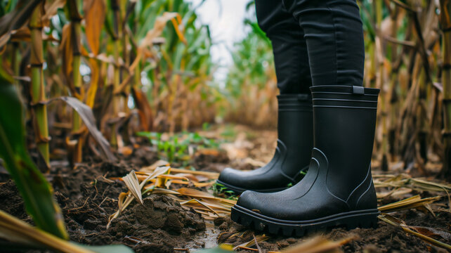 close up de botinas de borracha em uma planta&ccedil;&atilde;o